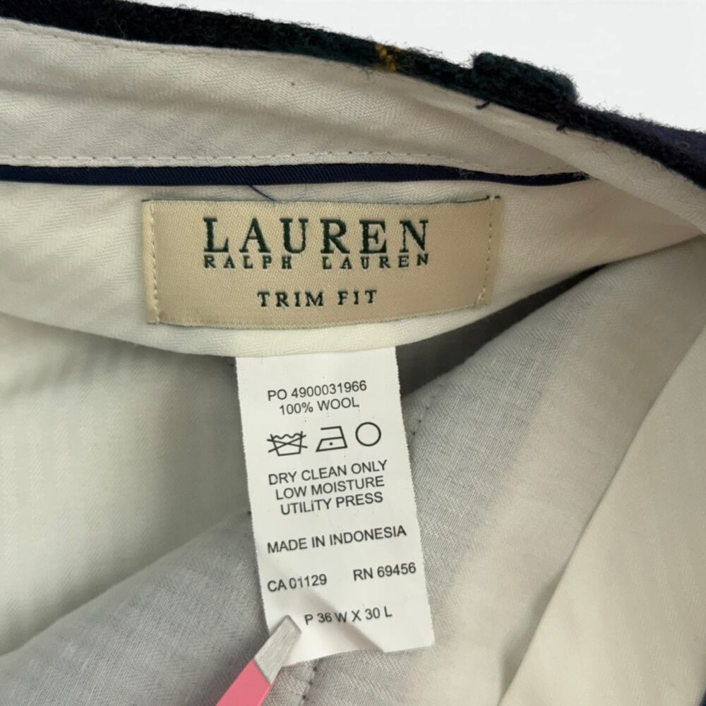 Lauren Ralph Lauren Wool Dress Pants Mens 36x30 Trim Fit Tartan Plaid - Picture 8 of 9